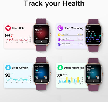 Smart Watch for Women, 1.85" HD Smartwatch Compatible iPhone/Samsung/Android (Answer/Make Calls), 100+ Sport Modes Fitness Tracker with Heart Rate/Sleep/SpO2 Monitor, IP68 Waterproof, with 2 Bands