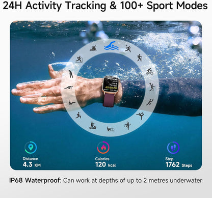 Smart Watch for Women, 1.85" HD Smartwatch Compatible iPhone/Samsung/Android (Answer/Make Calls), 100+ Sport Modes Fitness Tracker with Heart Rate/Sleep/SpO2 Monitor, IP68 Waterproof, with 2 Bands