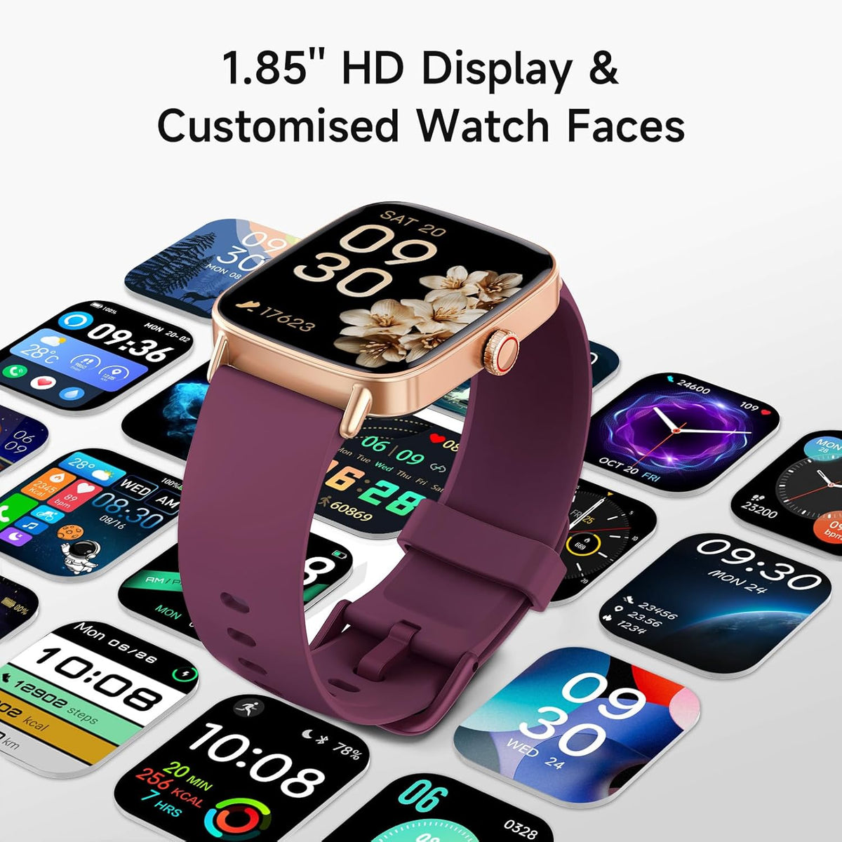 Smart Watch for Women, 1.85" HD Smartwatch Compatible iPhone/Samsung/Android (Answer/Make Calls), 100+ Sport Modes Fitness Tracker with Heart Rate/Sleep/SpO2 Monitor, IP68 Waterproof, with 2 Bands