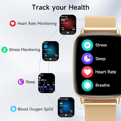 Smart Watch for Women, 1.85" HD Smartwatch Compatible iPhone/Samsung/Android (Answer/Make Calls), 100+ Sport Modes Fitness Tracker with Heart Rate/Sleep/SpO2 Monitor, IP68 Waterproof, with 2 Bands