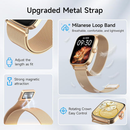 Smart Watch for Women, 1.85" HD Smartwatch Compatible iPhone/Samsung/Android (Answer/Make Calls), 100+ Sport Modes Fitness Tracker with Heart Rate/Sleep/SpO2 Monitor, IP68 Waterproof, with 2 Bands