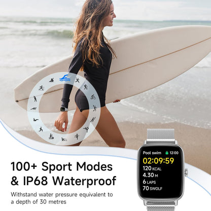 Smart Watch for Women, 1.85" HD Smartwatch Compatible iPhone/Samsung/Android (Answer/Make Calls), 100+ Sport Modes Fitness Tracker with Heart Rate/Sleep/SpO2 Monitor, IP68 Waterproof, with 2 Bands