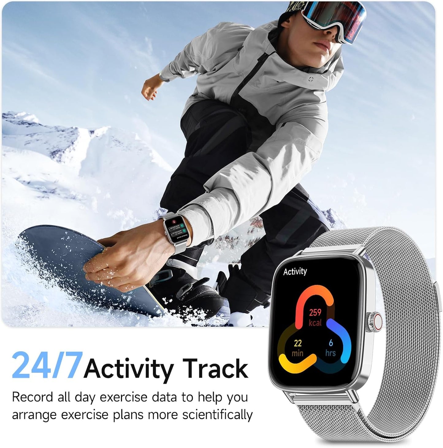 Smart Watch for Women, 1.85" HD Smartwatch Compatible iPhone/Samsung/Android (Answer/Make Calls), 100+ Sport Modes Fitness Tracker with Heart Rate/Sleep/SpO2 Monitor, IP68 Waterproof, with 2 Bands
