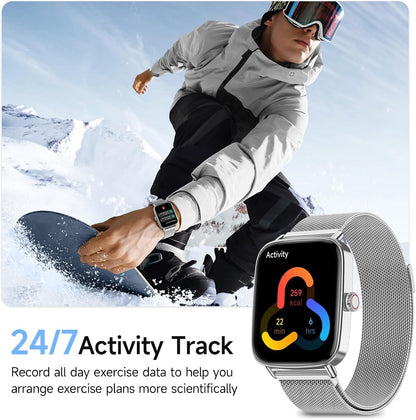 Smart Watch for Women, 1.85" HD Smartwatch Compatible iPhone/Samsung/Android (Answer/Make Calls), 100+ Sport Modes Fitness Tracker with Heart Rate/Sleep/SpO2 Monitor, IP68 Waterproof, with 2 Bands