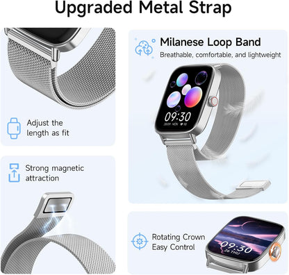Smart Watch for Women, 1.85" HD Smartwatch Compatible iPhone/Samsung/Android (Answer/Make Calls), 100+ Sport Modes Fitness Tracker with Heart Rate/Sleep/SpO2 Monitor, IP68 Waterproof, with 2 Bands