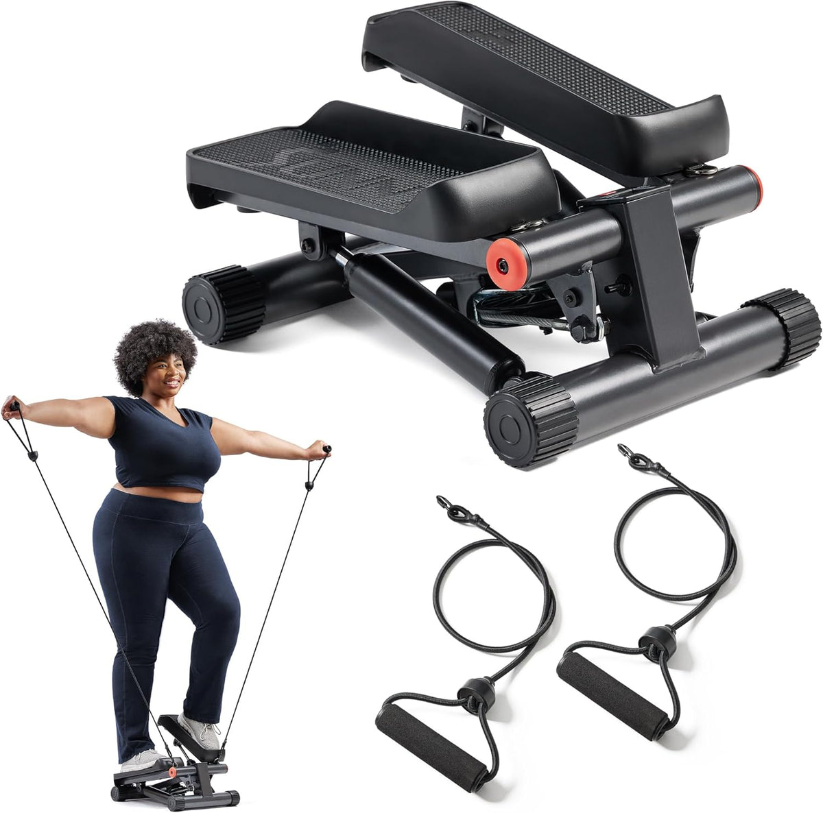 Mini Steppers for Exercise at Home, Stair Step Workout Machine with Resistance Bands, Full Body Cardio Equipment, Optional Free SunnyFit App Connection Smart Stepper