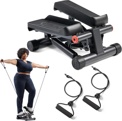 Mini Steppers for Exercise at Home, Stair Step Workout Machine with Resistance Bands, Full Body Cardio Equipment, Optional Free SunnyFit App Connection Smart Stepper