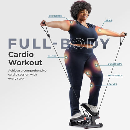 Mini Steppers for Exercise at Home, Stair Step Workout Machine with Resistance Bands, Full Body Cardio Equipment, Optional Free SunnyFit App Connection Smart Stepper