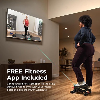 Mini Steppers for Exercise at Home, Stair Step Workout Machine with Resistance Bands, Full Body Cardio Equipment, Optional Free SunnyFit App Connection Smart Stepper