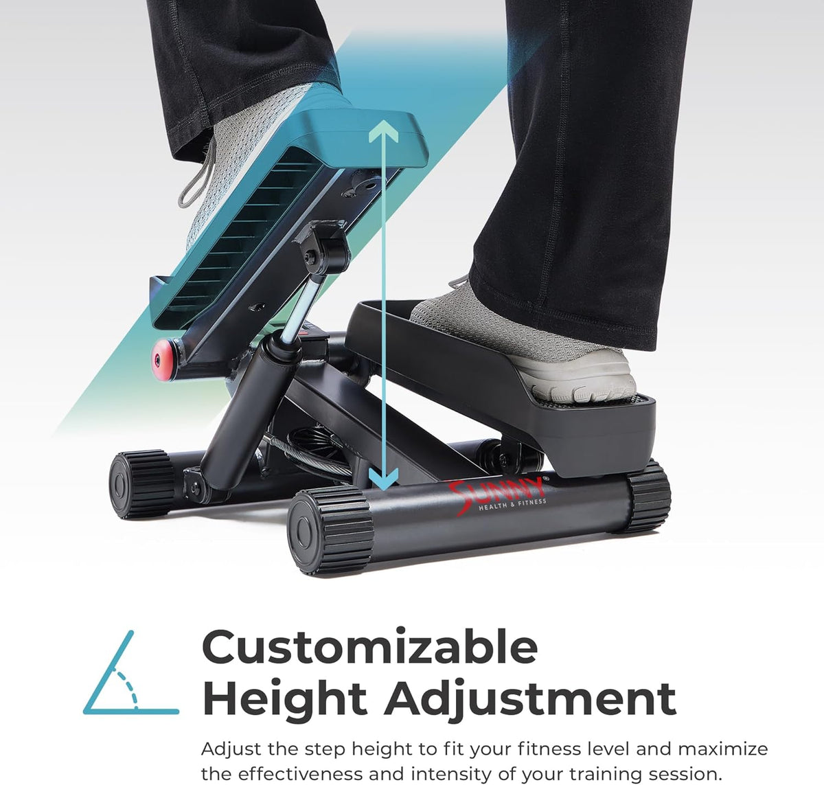 Mini Steppers for Exercise at Home, Stair Step Workout Machine with Resistance Bands, Full Body Cardio Equipment, Optional Free SunnyFit App Connection Smart Stepper