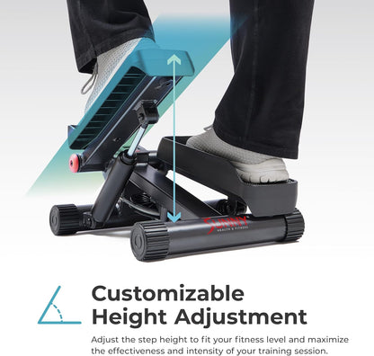 Mini Steppers for Exercise at Home, Stair Step Workout Machine with Resistance Bands, Full Body Cardio Equipment, Optional Free SunnyFit App Connection Smart Stepper