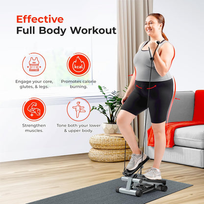 Mini Steppers for Exercise at Home, Stair Step Workout Machine with Resistance Bands, Full Body Cardio Equipment, Optional Free SunnyFit App Connection Smart Stepper