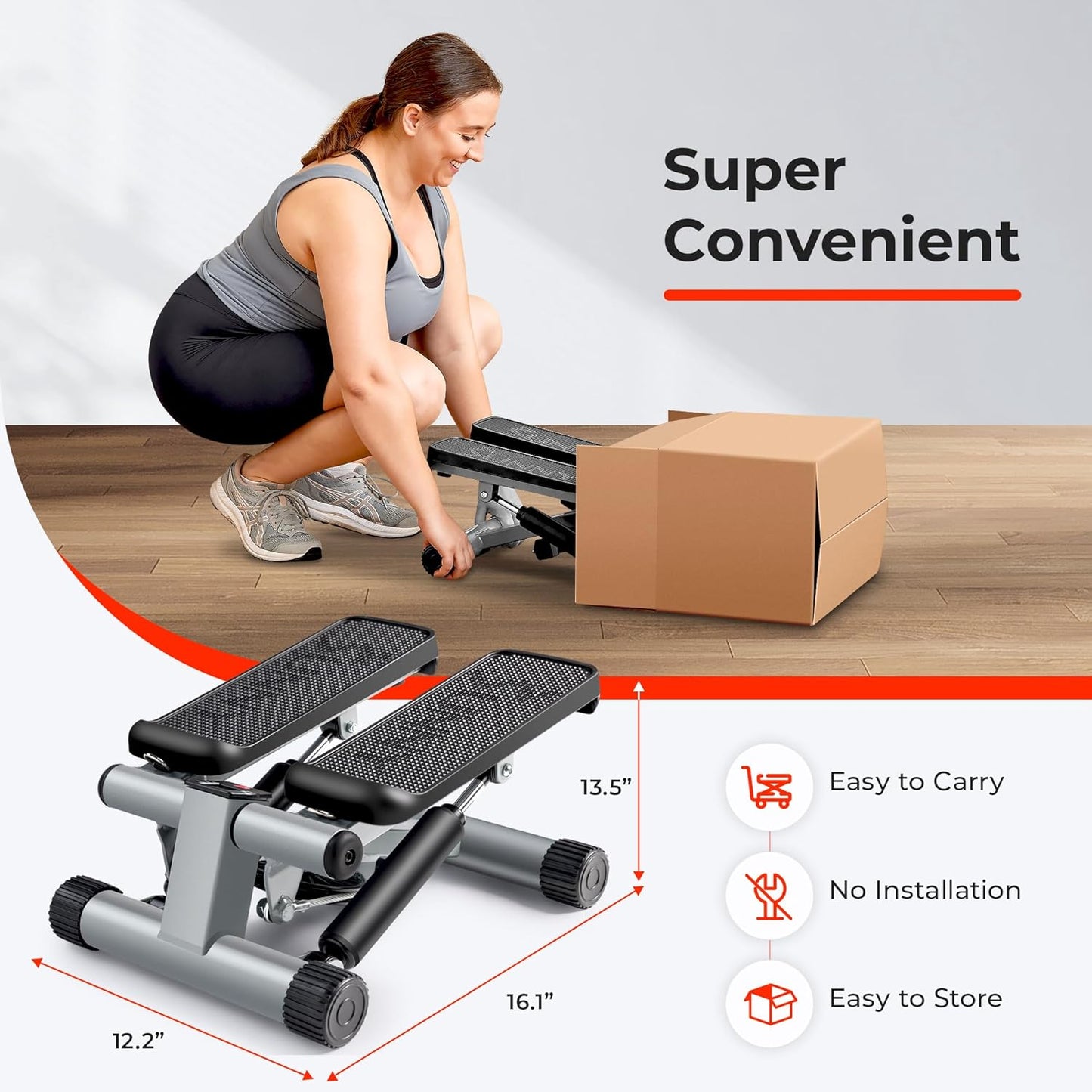 Mini Steppers for Exercise at Home, Stair Step Workout Machine with Resistance Bands, Full Body Cardio Equipment, Optional Free SunnyFit App Connection Smart Stepper