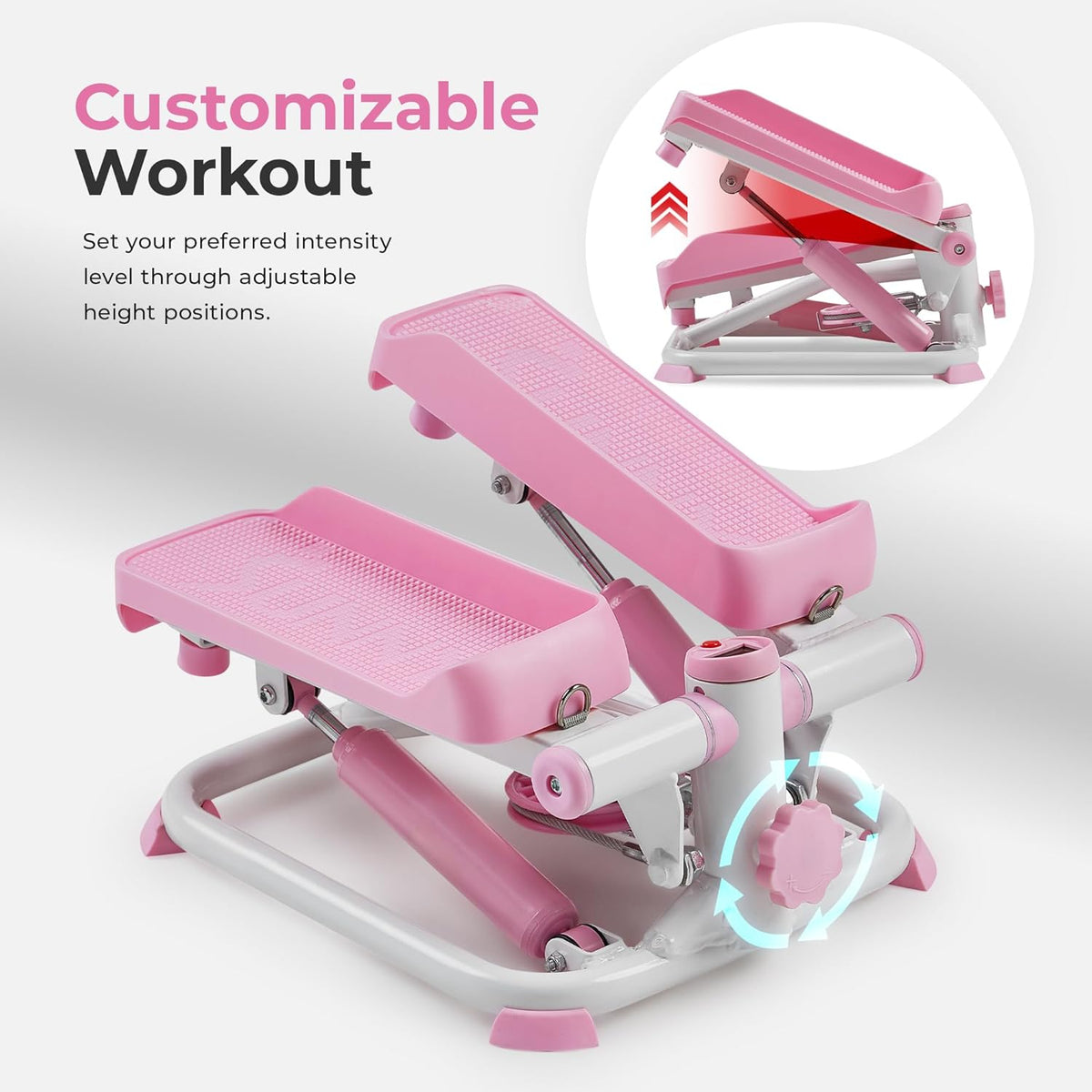 Mini Steppers for Exercise at Home, Stair Step Workout Machine with Resistance Bands, Full Body Cardio Equipment, Optional Free SunnyFit App Connection Smart Stepper