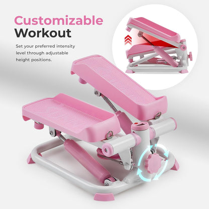 Mini Steppers for Exercise at Home, Stair Step Workout Machine with Resistance Bands, Full Body Cardio Equipment, Optional Free SunnyFit App Connection Smart Stepper