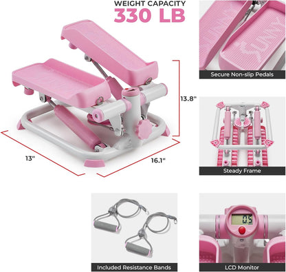Mini Steppers for Exercise at Home, Stair Step Workout Machine with Resistance Bands, Full Body Cardio Equipment, Optional Free SunnyFit App Connection Smart Stepper