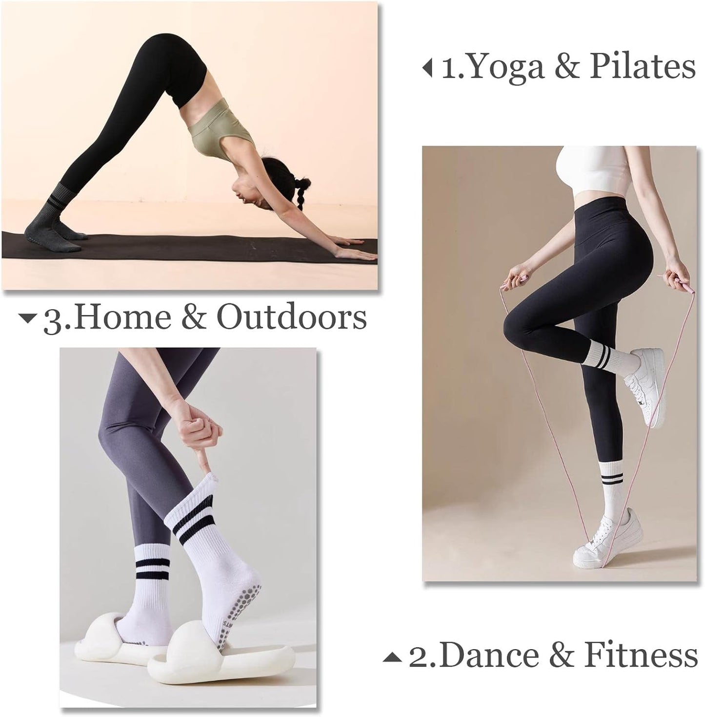 Flydo Pilates Grip Socks for Women Grippy Yoga Non Slip Long Barre Socks