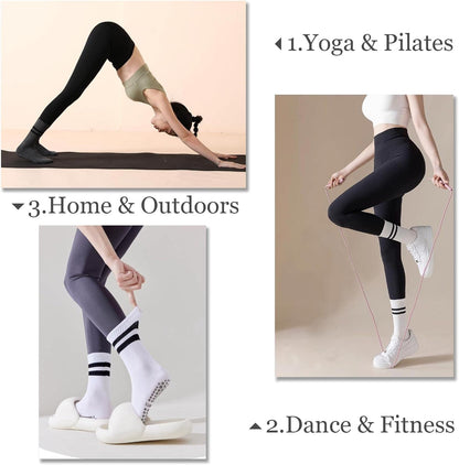 Flydo Pilates Grip Socks for Women Grippy Yoga Non Slip Long Barre Socks