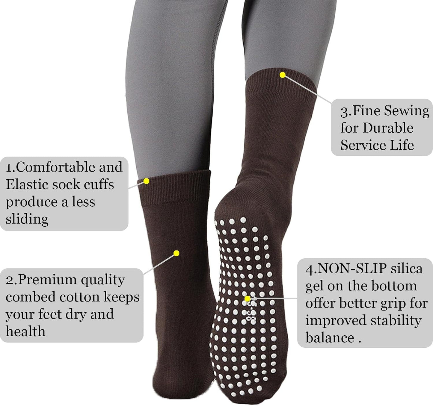 Flydo Pilates Grip Socks for Women Grippy Yoga Non Slip Long Barre Socks