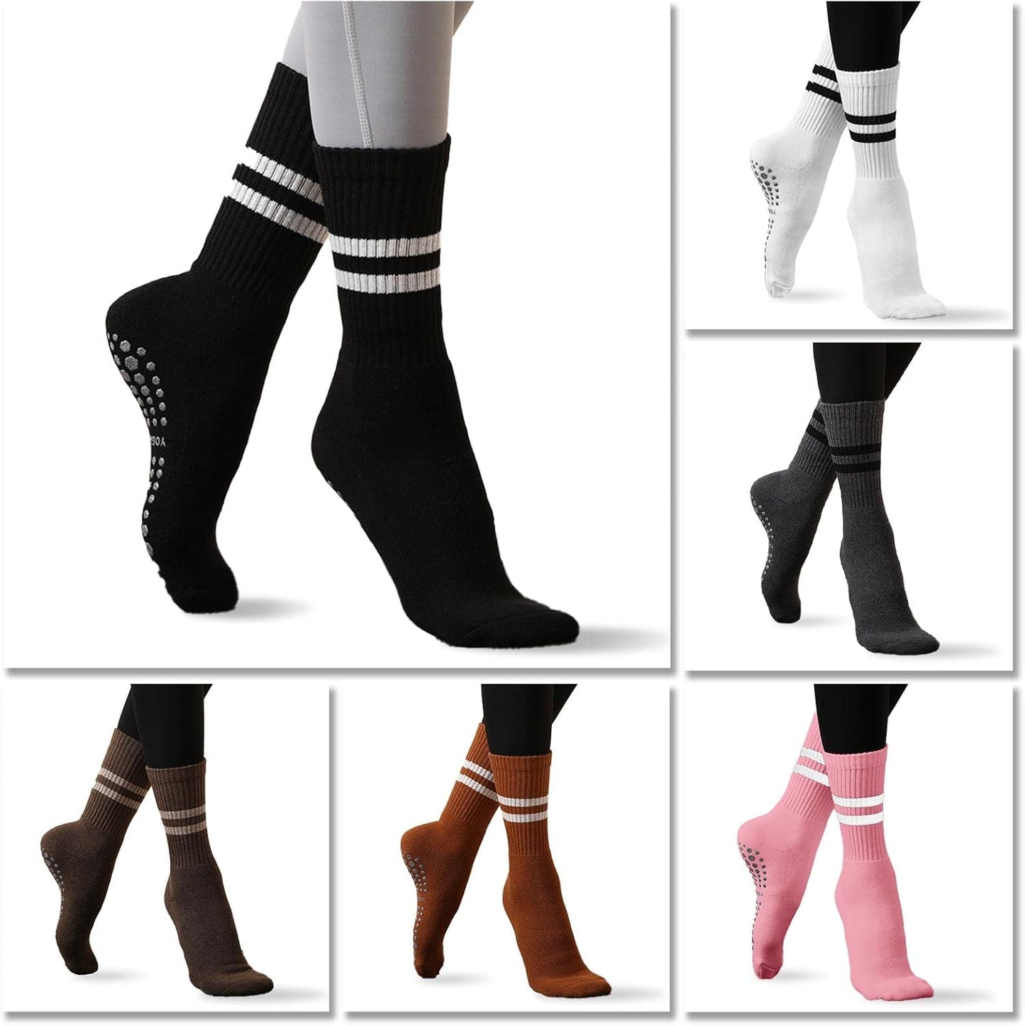 Flydo Pilates Grip Socks for Women Grippy Yoga Non Slip Long Barre Socks