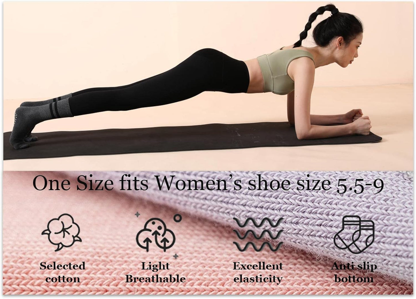 Flydo Pilates Grip Socks for Women Grippy Yoga Non Slip Long Barre Socks