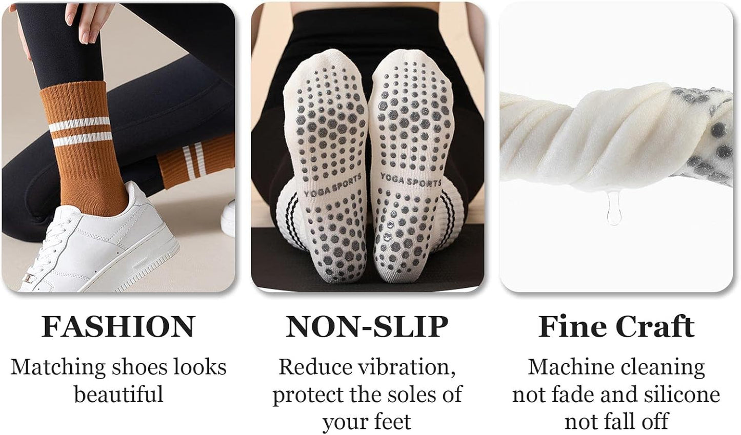 Flydo Pilates Grip Socks for Women Grippy Yoga Non Slip Long Barre Socks