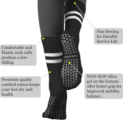 Flydo Pilates Grip Socks for Women Grippy Yoga Non Slip Long Barre Socks