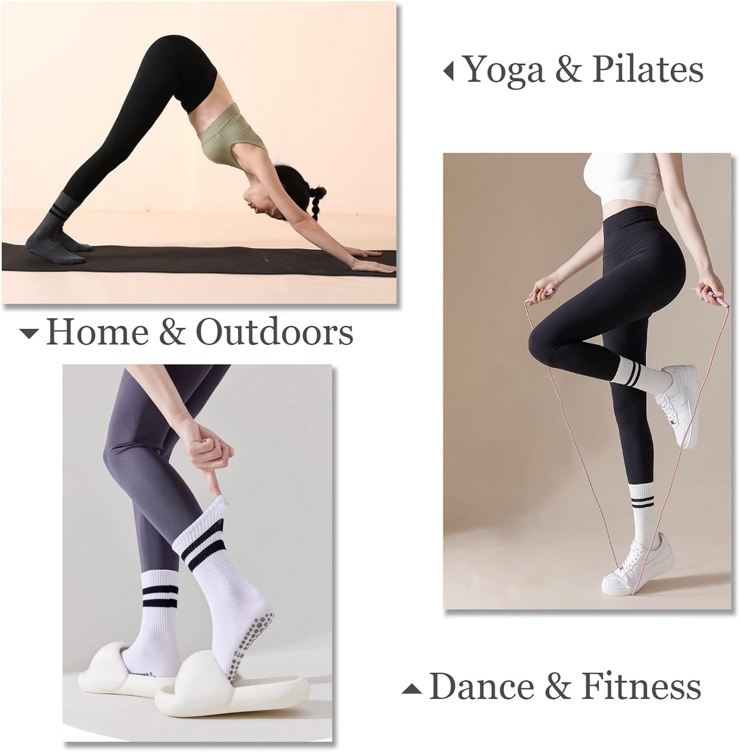 Flydo Pilates Grip Socks for Women Grippy Yoga Non Slip Long Barre Socks