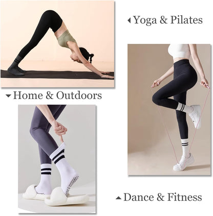 Flydo Pilates Grip Socks for Women Grippy Yoga Non Slip Long Barre Socks