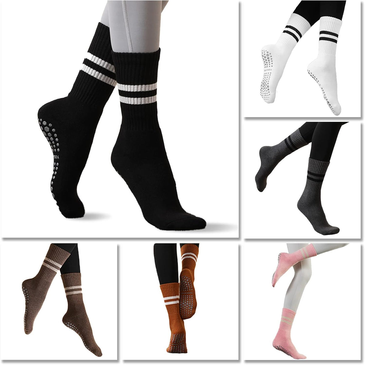 Flydo Pilates Grip Socks for Women Grippy Yoga Non Slip Long Barre Socks