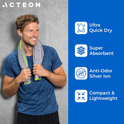 Microfiber Gym Towels 5 Pack, Quick Dry Silver ION Odor-Free Super Absorbent Sweat Towels for Men & Women, Workout, Yoga, Running, Beach, Travel – 16x30.5 Inch (Midnight Blue)