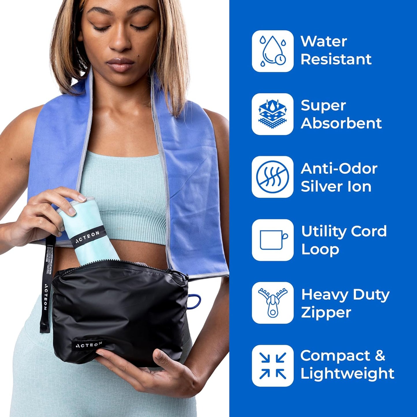 Microfiber Gym Towels 5 Pack, Quick Dry Silver ION Odor-Free Super Absorbent Sweat Towels for Men & Women, Workout, Yoga, Running, Beach, Travel – 16x30.5 Inch (Midnight Blue)