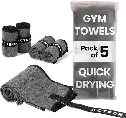 Microfiber Gym Towels 5 Pack, Quick Dry Silver ION Odor-Free Super Absorbent Sweat Towels for Men & Women, Workout, Yoga, Running, Beach, Travel – 16x30.5 Inch (Midnight Blue)