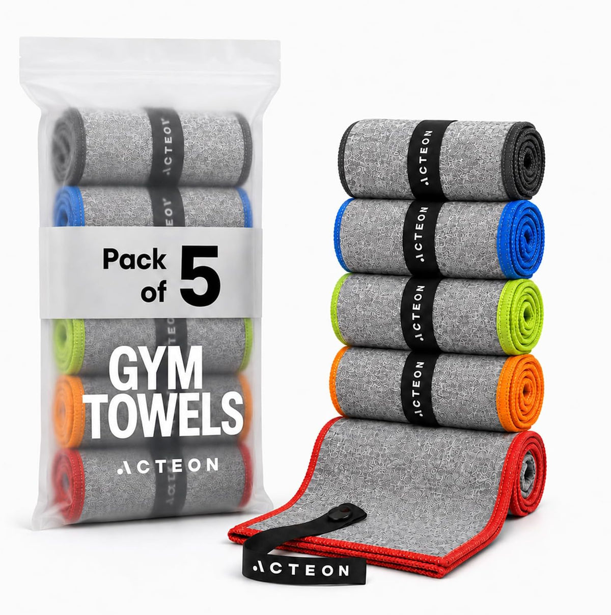 Microfiber Gym Towels 5 Pack, Quick Dry Silver ION Odor-Free Super Absorbent Sweat Towels for Men & Women, Workout, Yoga, Running, Beach, Travel – 16x30.5 Inch (Midnight Blue)