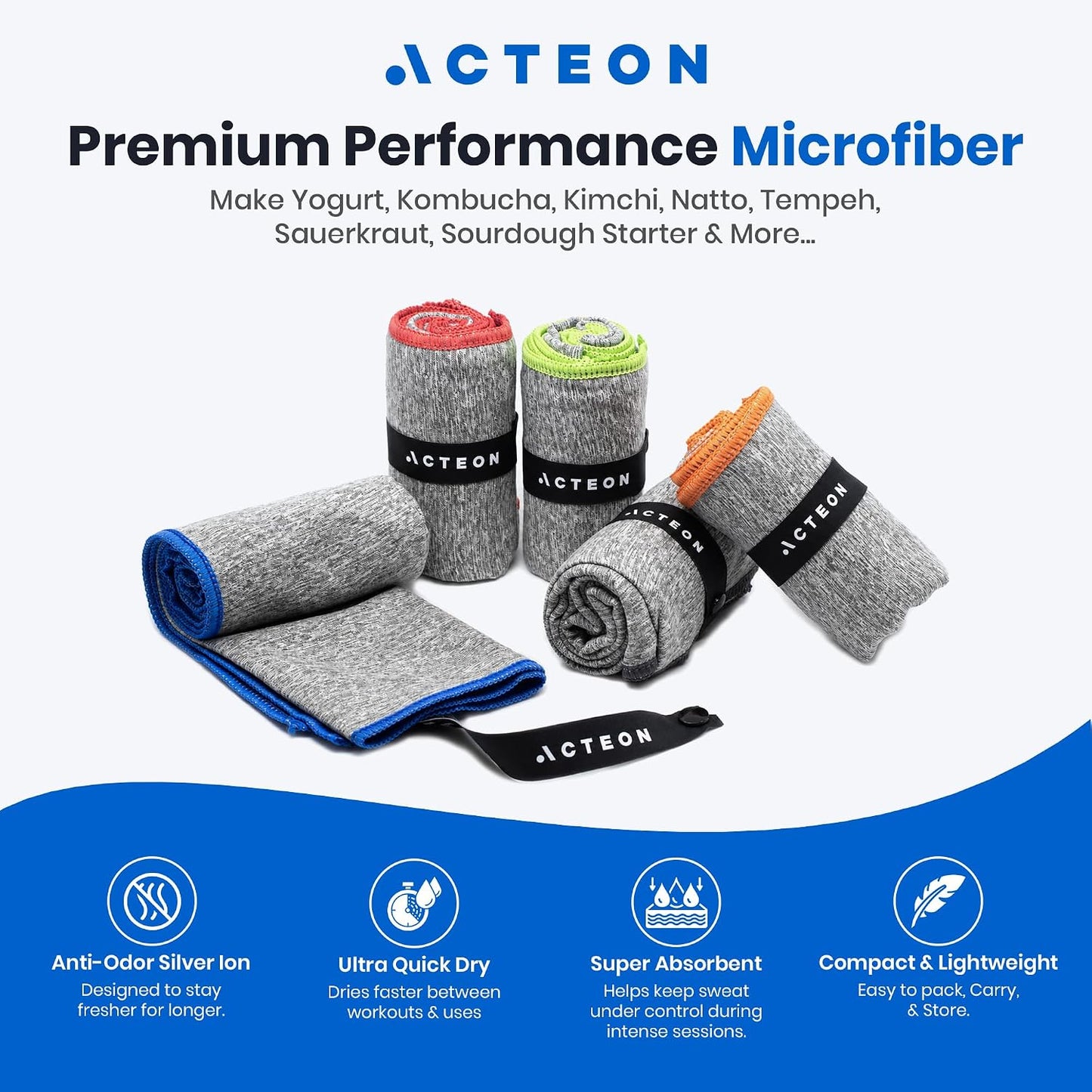 Microfiber Gym Towels 5 Pack, Quick Dry Silver ION Odor-Free Super Absorbent Sweat Towels for Men & Women, Workout, Yoga, Running, Beach, Travel – 16x30.5 Inch (Midnight Blue)