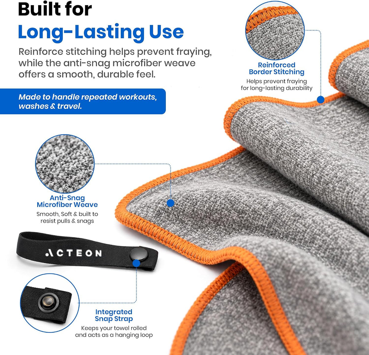 Microfiber Gym Towels 5 Pack, Quick Dry Silver ION Odor-Free Super Absorbent Sweat Towels for Men & Women, Workout, Yoga, Running, Beach, Travel – 16x30.5 Inch (Midnight Blue)