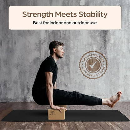 ORW Cork Yoga Block, FSC Natural Cork, Non Slip, 9”x6”x3”, 1.5lb, Pilates