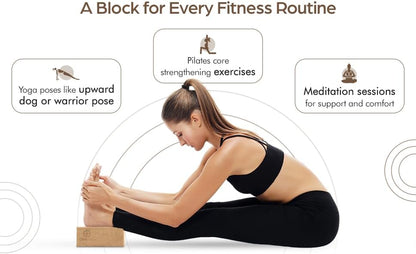 ORW Cork Yoga Block, FSC Natural Cork, Non Slip, 9”x6”x3”, 1.5lb, Pilates