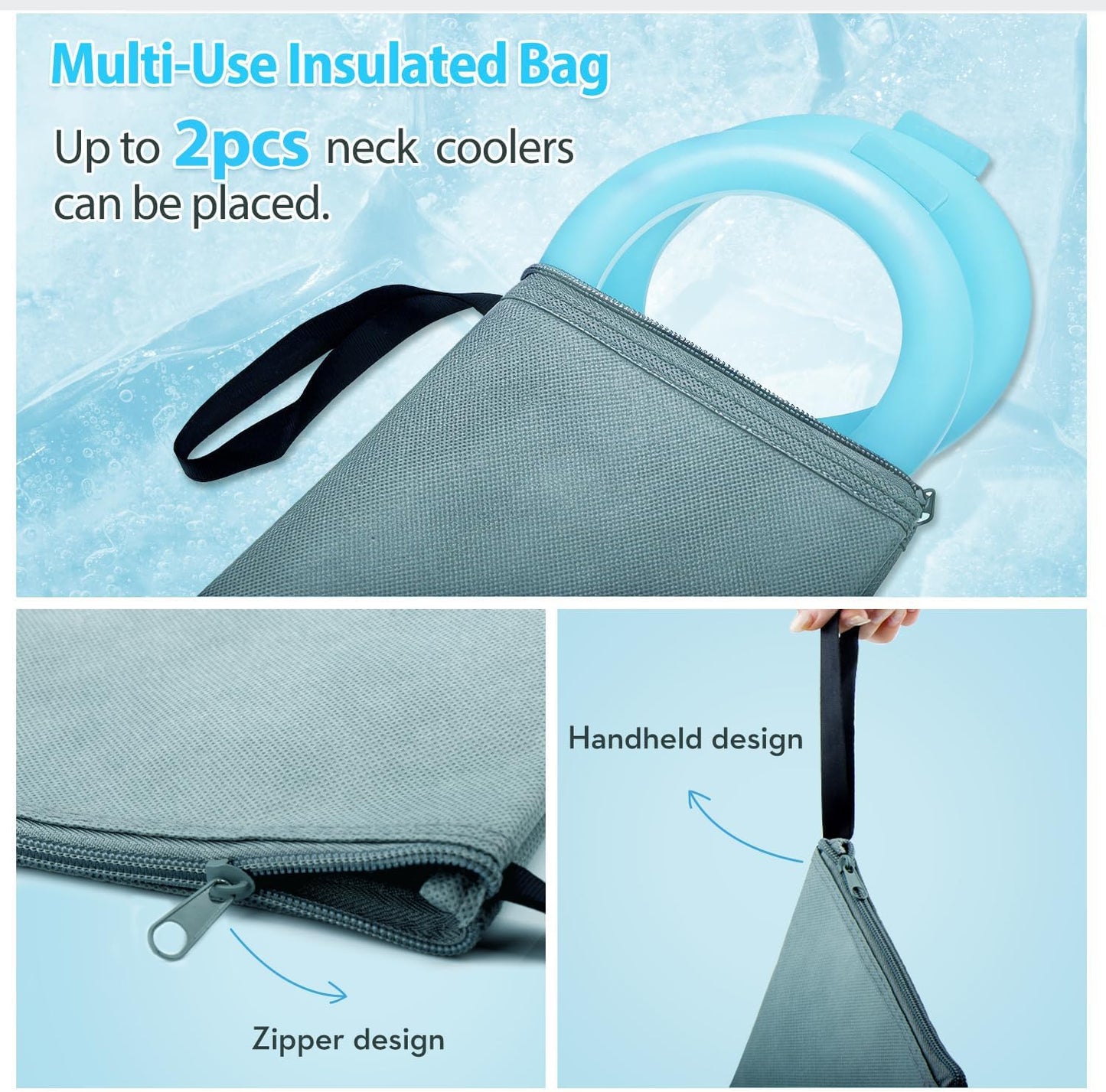 Neck Cooling Tube with Insulated Bag, Reusable Neck Coolers Wearable Body Cooling Products for Hot Weather in Summer