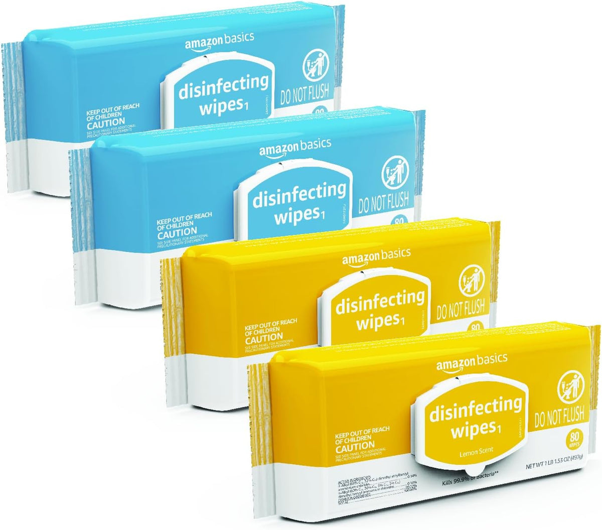 Disinfecting Wipes, Lemon & Fresh Air Scent, Multi-Surface, Sanitizes/Cleans/Disinfects/Deodorizes, Strong & Convenient, 320 Count (4 Packs of 80)