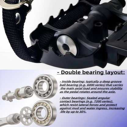 Professional Bike Pedals with Adjustable Toe Clips & Straps | Dual Sealed Bearings for 360° Smooth Ride | Lightweight Alloy-Composite Pedals for Spin, Peloton, Schwinn, Road & Mountain Bikes