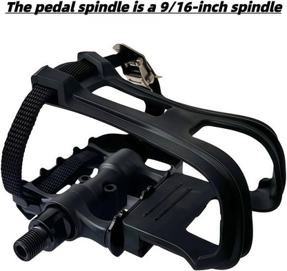 Professional Bike Pedals with Adjustable Toe Clips & Straps | Dual Sealed Bearings for 360° Smooth Ride | Lightweight Alloy-Composite Pedals for Spin, Peloton, Schwinn, Road & Mountain Bikes