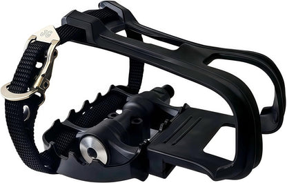 Professional Bike Pedals with Adjustable Toe Clips & Straps | Dual Sealed Bearings for 360° Smooth Ride | Lightweight Alloy-Composite Pedals for Spin, Peloton, Schwinn, Road & Mountain Bikes