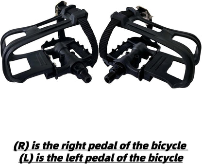 Professional Bike Pedals with Adjustable Toe Clips & Straps | Dual Sealed Bearings for 360° Smooth Ride | Lightweight Alloy-Composite Pedals for Spin, Peloton, Schwinn, Road & Mountain Bikes