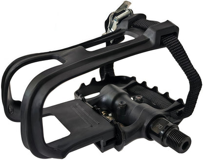 Professional Bike Pedals with Adjustable Toe Clips & Straps | Dual Sealed Bearings for 360° Smooth Ride | Lightweight Alloy-Composite Pedals for Spin, Peloton, Schwinn, Road & Mountain Bikes