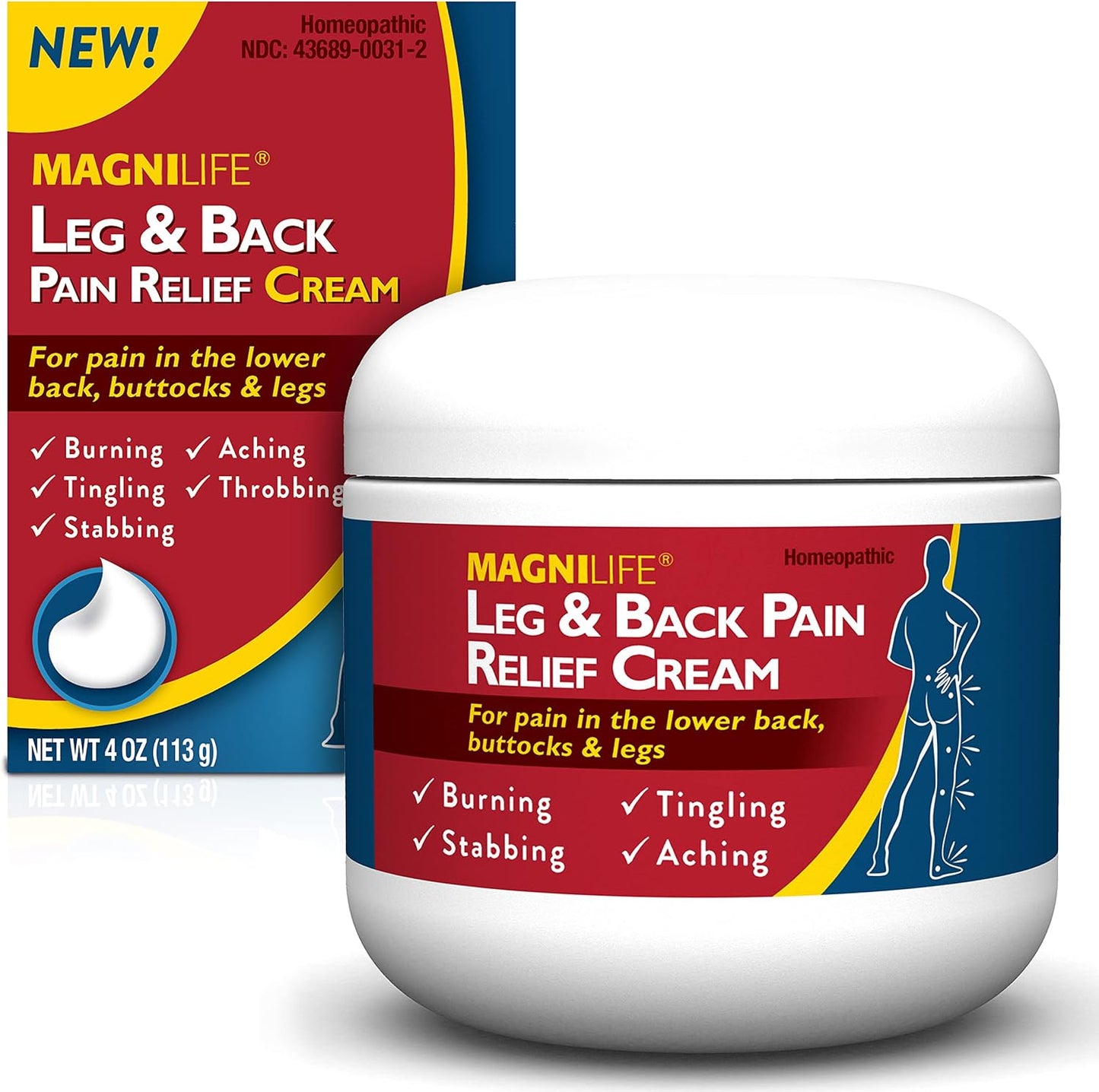 Leg & Back Pain Relief Cream (4 oz), Topical Support for Leg Pain & Lower Back Discomfort, Fast Absorbing, No Residue, Mild Scent, Massage-in Formula