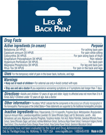 Leg & Back Pain Relief Cream (4 oz), Topical Support for Leg Pain & Lower Back Discomfort, Fast Absorbing, No Residue, Mild Scent, Massage-in Formula