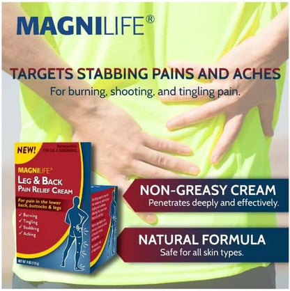 Leg & Back Pain Relief Cream (4 oz), Topical Support for Leg Pain & Lower Back Discomfort, Fast Absorbing, No Residue, Mild Scent, Massage-in Formula