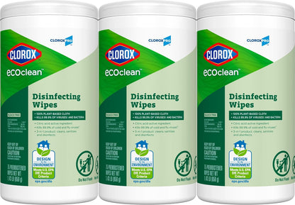CloroxPro Clorox EcoClean Disinfecting Wipes, Multipurpose 100% Plant Based Cleaning Cloths, Antibacterial Disinfectant, Safe for Multi Surface Use, 75 Count
