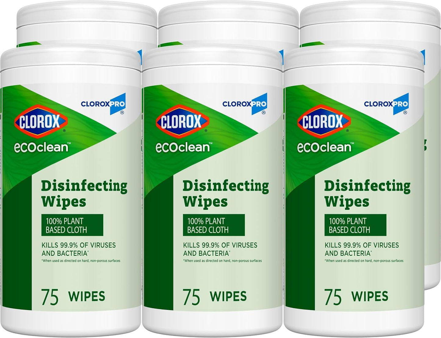 CloroxPro Clorox EcoClean Disinfecting Wipes, Multipurpose 100% Plant Based Cleaning Cloths, Antibacterial Disinfectant, Safe for Multi Surface Use, 75 Count